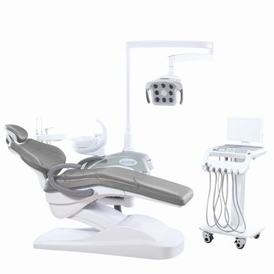 Grey Color Dental Treatment Chair Unit Mobile Instrument Tray Design Dental Chair With Memories