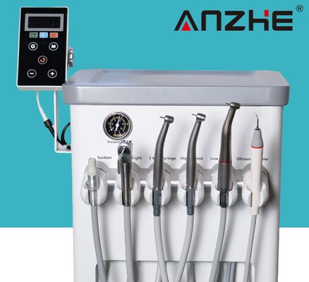 قیمت خوب واحد دندانپزشکی پرتابل با موتور الکتریکی AP202 ترولی دندانپزشکی متحرک با هندپیس زاویه‌دار 16:1 1:5 20:1 و دستگاه جرم‌گیر و لایت کیور LED آنلاین