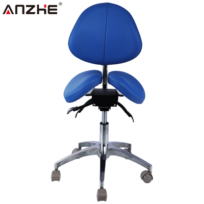 Ergonomic Dental Twin Saddle Stool Adjustable PU Leather Doctor Chair with Backrest 360 Rotation Mobile Stool for Clinic Salon and Laboratory